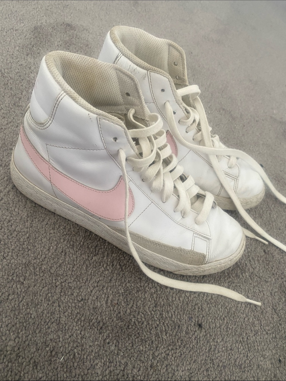 Nike Women's White High-Top Sneakers with Light Pink Swoosh